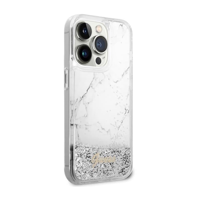 Guess Liquid Glitter Marble - Case for iPhone 14 Pro (White) - 4