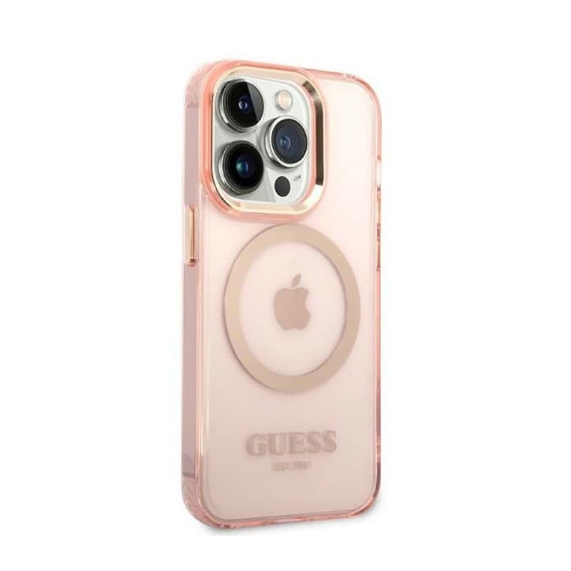 Guess Gold Outline Translucent MagSafe - Case for iPhone 14 Pro (Pink) - 4