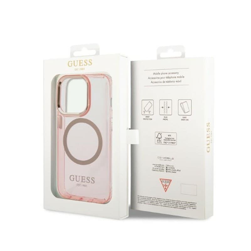 Guess Gold Outline Translucent MagSafe - Case for iPhone 14 Pro (Pink) - 8