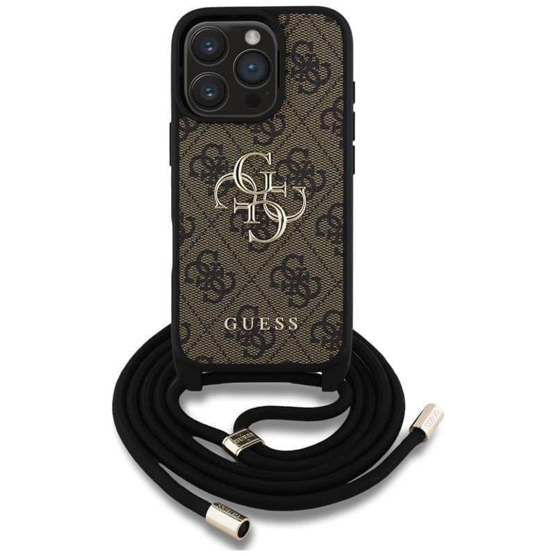 Guess 4G Big Logo Cord Strap Crossbody - Case for iPhone 16 Pro (brown) - 2