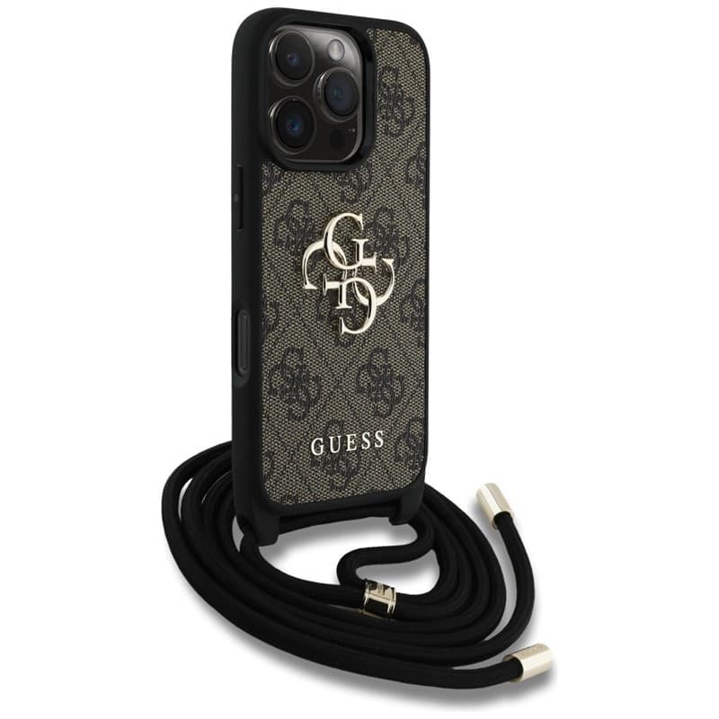 Guess 4G Big Logo Cord Strap Crossbody - Case for iPhone 16 Pro (brown) - 3
