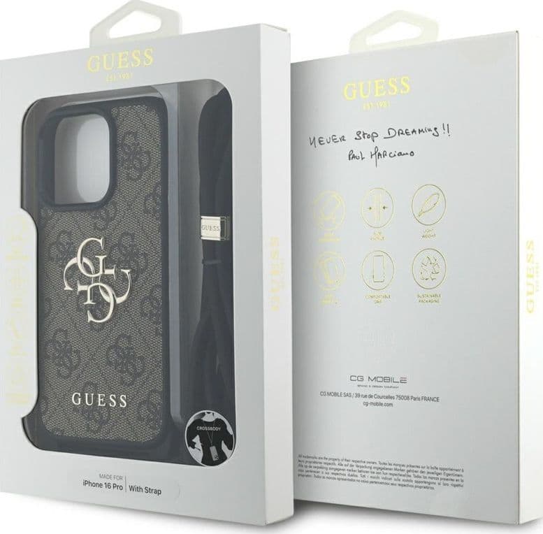 Guess 4G Big Logo Cord Strap Crossbody - Case for iPhone 16 Pro (brown) - 7