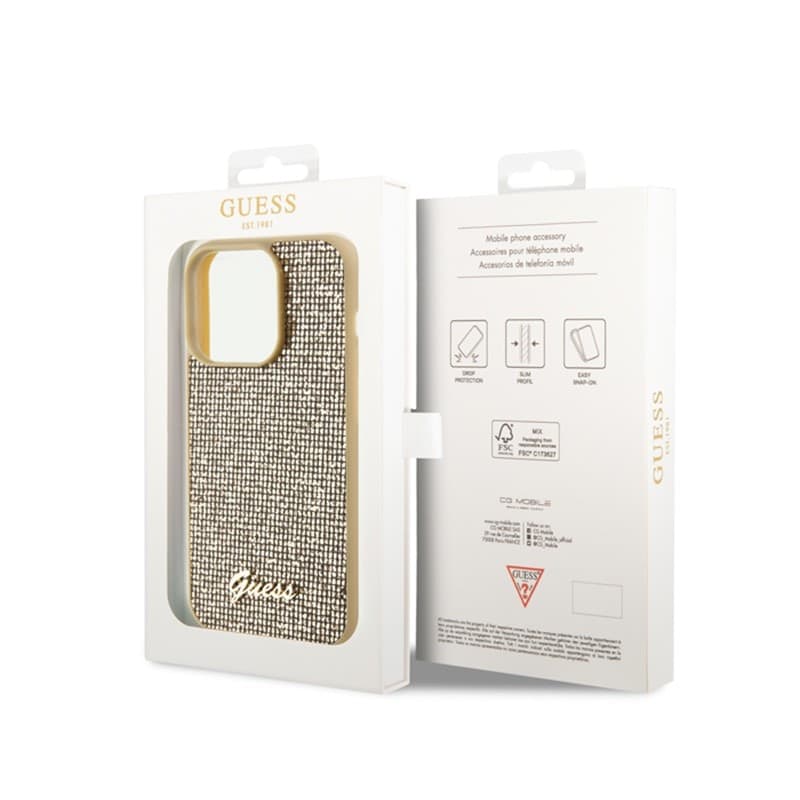 Guess Disco Metal Script - Case for iPhone 15 Pro (Gold) - 8