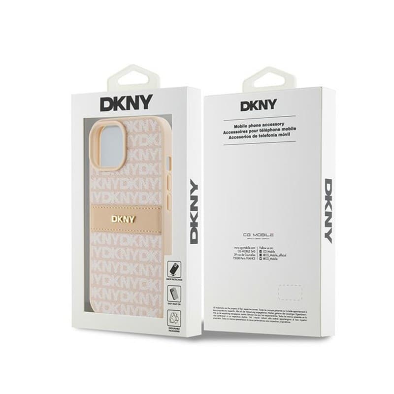 DKNY Leather Mono Stripe & Metal Logo - Case for iPhone 15 / 14 / 13 (pink) - 8