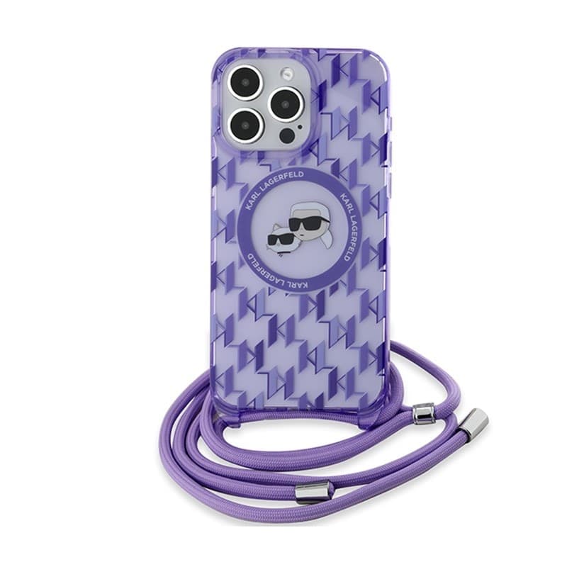 Karl Lagerfeld IML Crossbody Monogram Karl & Choupette Head MagSafe - Case for iPhone 15 Pro Max (Purple) - 2