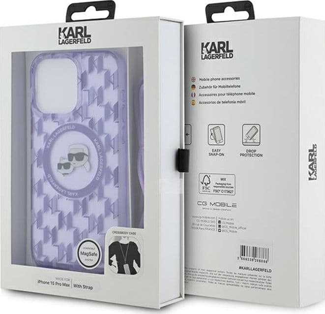 Karl Lagerfeld IML Crossbody Monogram Karl & Choupette Head MagSafe - Case for iPhone 15 Pro Max (Purple) - 7