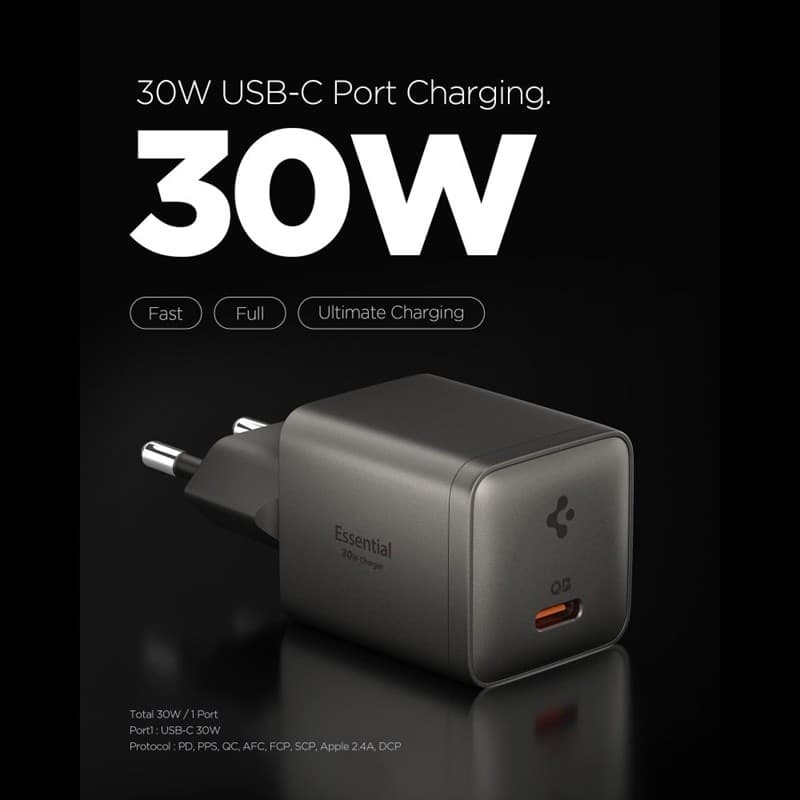 Caricabatterie da parete Spigen Essential EE301EU GaN - USB-C PD PPS 30W (Gunmetal) - 2