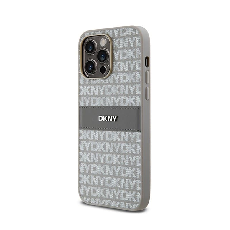 DKNY Leather Mono Stripe & Metal Logo - iPhone 14 Pro Case (beige) - 2