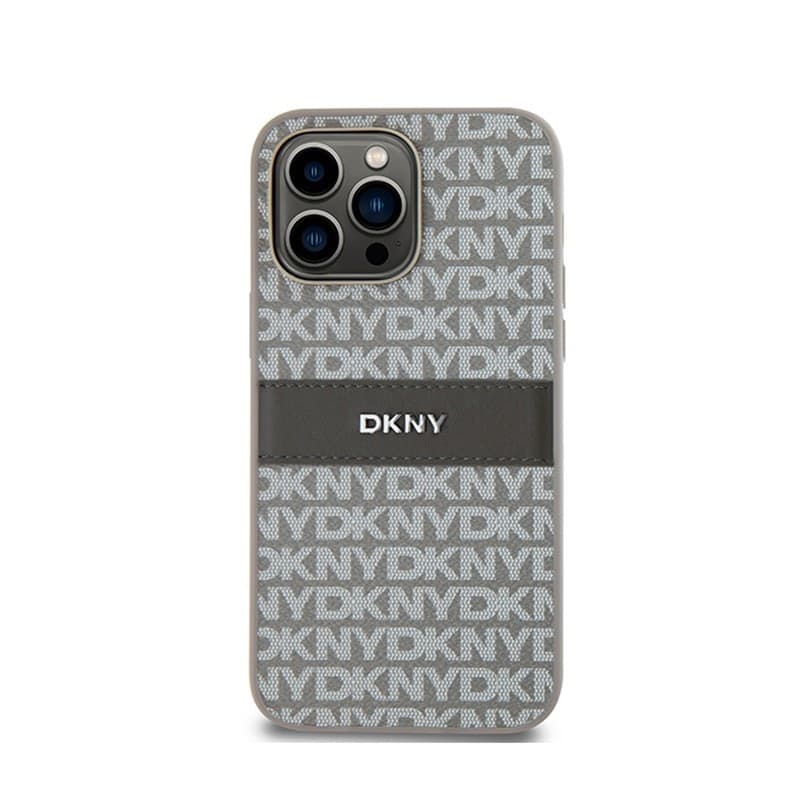 DKNY Leather Mono Stripe & Metal Logo - iPhone 14 Pro Case (beige) - 3
