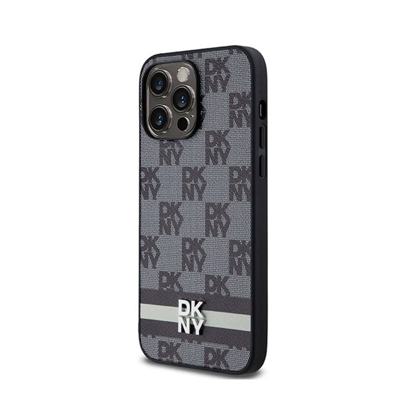 DKNY Leather Checkered Mono Pattern & Printed Stripes - iPhone 14 Pro Max Case (black) - 2