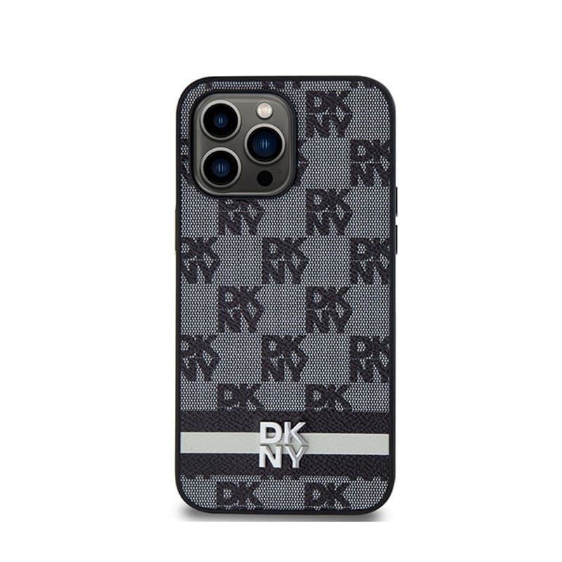 DKNY Leather Checkered Mono Pattern & Printed Stripes - iPhone 14 Pro Max Case (black) - 3