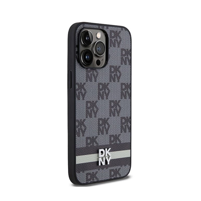 DKNY Leather Checkered Mono Pattern & Printed Stripes - iPhone 14 Pro Max Case (black) - 4