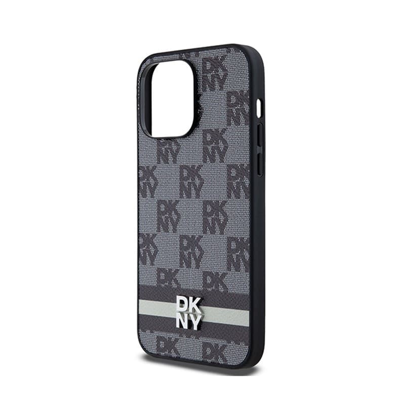 DKNY Leather Checkered Mono Pattern & Printed Stripes - iPhone 14 Pro Max Case (black) - 6