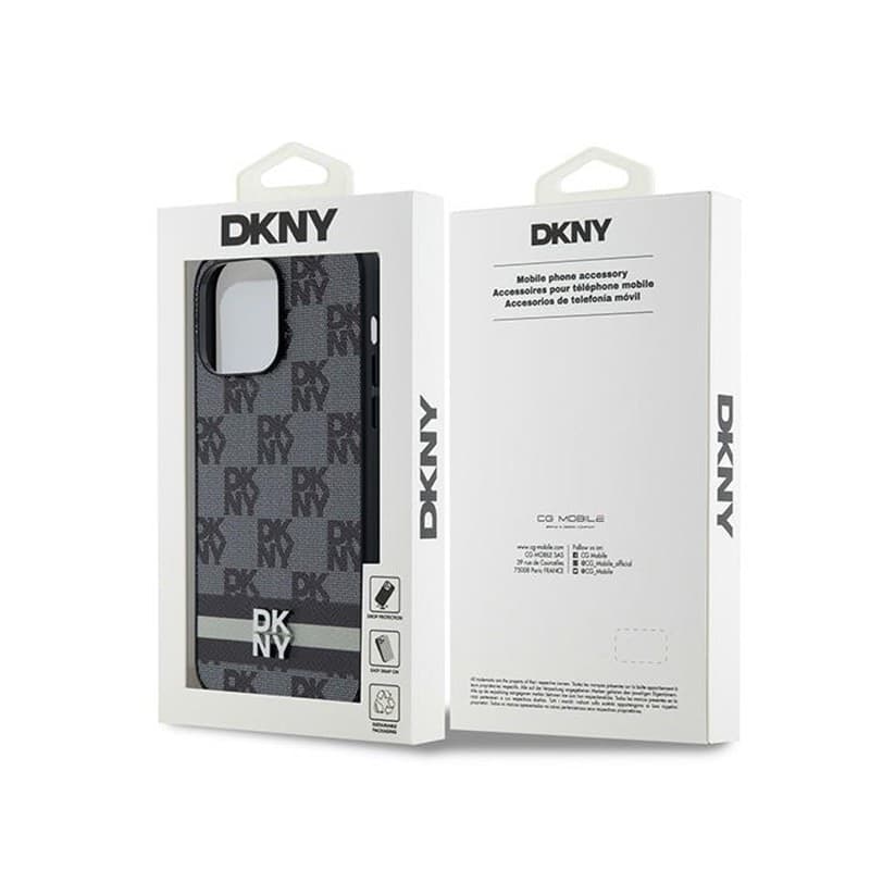 DKNY Leather Checkered Mono Pattern & Printed Stripes - iPhone 14 Pro Max Case (black) - 8