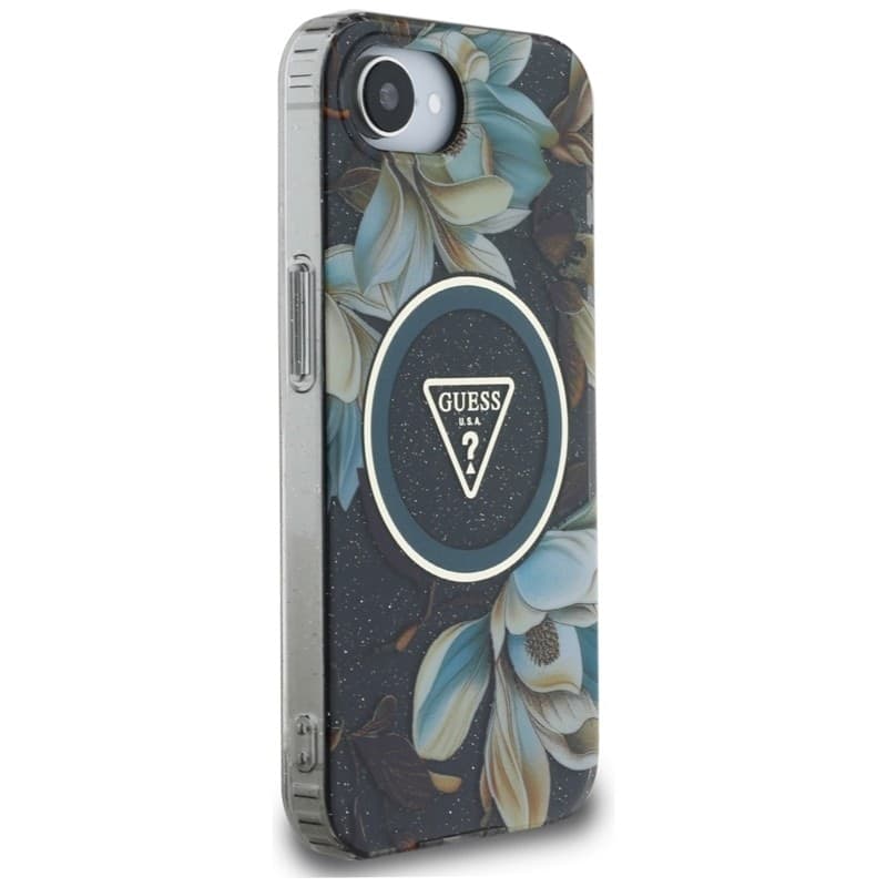 Guess IML Metal Glitter Flowers Triangle MagSafe - Case for iPhone 16e (black) - 4