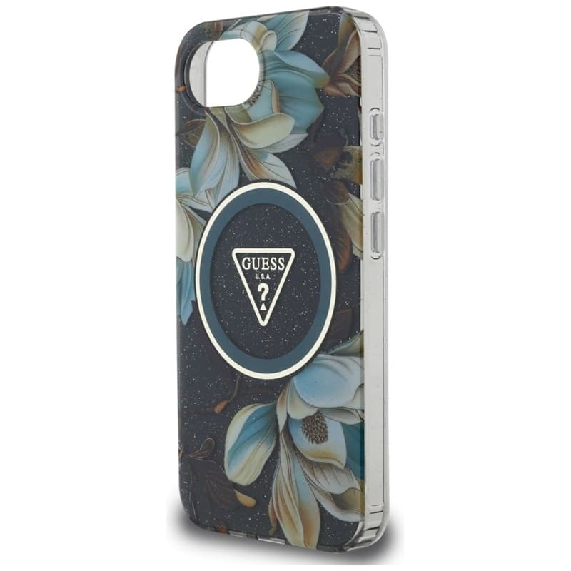 Guess IML Metal Glitter Flowers Triangle MagSafe - Case for iPhone 16e (black) - 6
