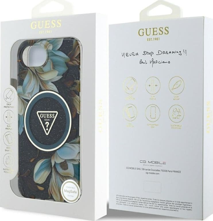 Guess IML Metal Glitter Flowers Triangle MagSafe - Case for iPhone 16e (black) - 8