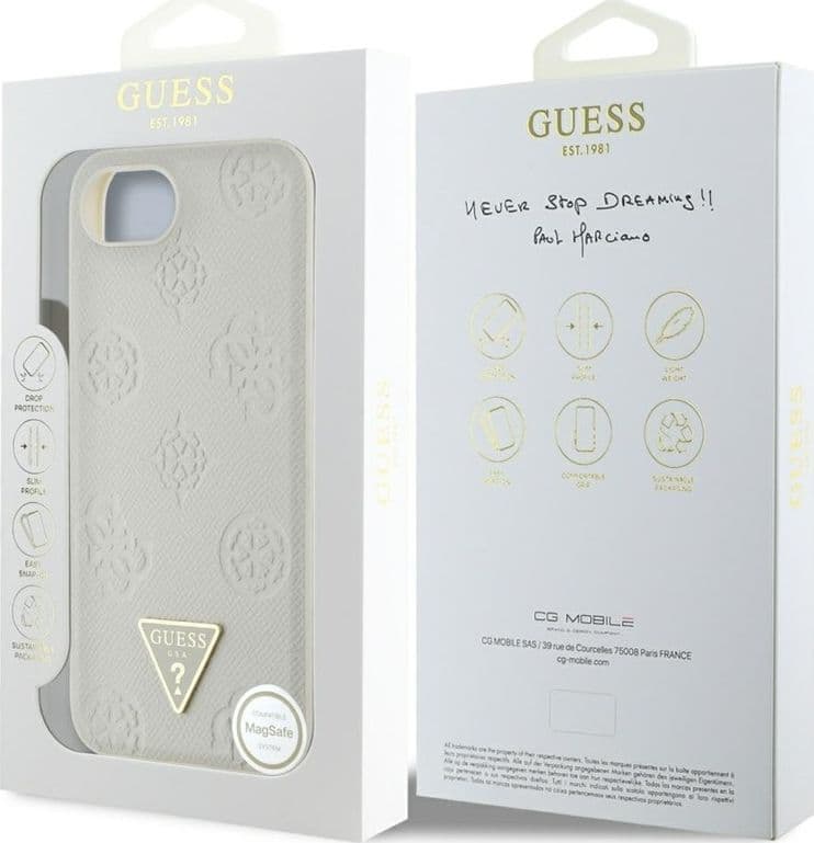 Guess Grained Hot Stamp Peony Triangle Logo MagSafe - Case for iPhone 16e (beige) - 8