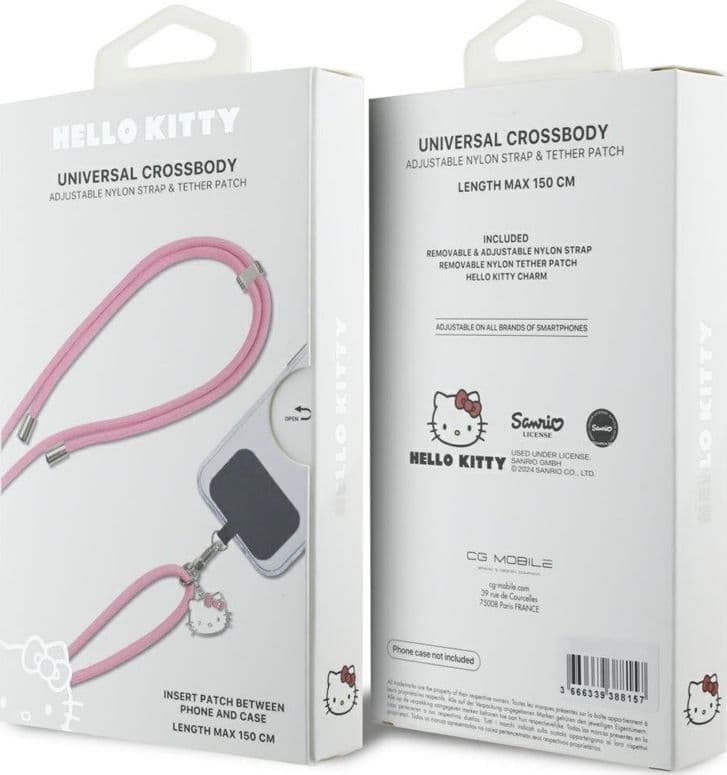 Hello Kitty Patch & Kitty Head Charm - Universal Phone Strap / Lanyard (Pink) - 5