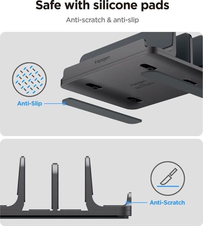 Supporto verticale per laptop Spigen LD208S4 – Organizer/supporto in alluminio per 4 dispositivi (grigio siderale) - 6