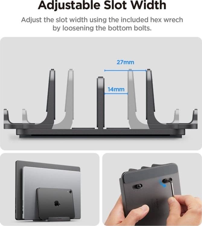 Supporto verticale per laptop Spigen LD208S4 – Organizer/supporto in alluminio per 4 dispositivi (grigio siderale) - 7