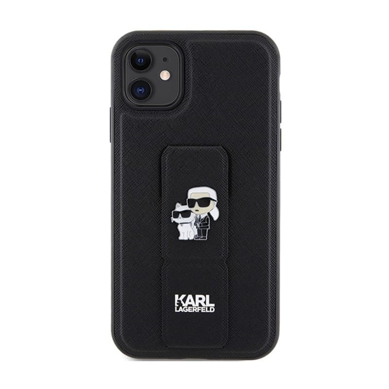 Karl Lagerfeld Gripstand Saffiano Karl & Choupette Pins - iPhone 11 Case (black) - 3