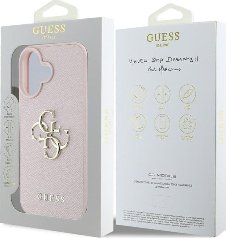 Guess Grained Big 4G Logo Small Classic Logo - Case for iPhone 16 (pink) - 8