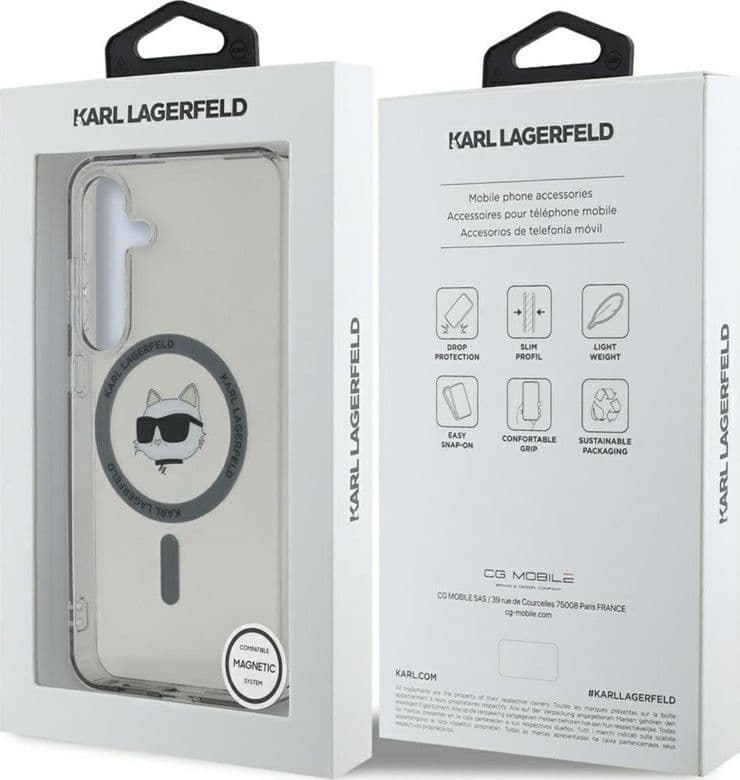 Karl Lagerfeld Button Choupette Head Printed Logo MagSafe - Case for Samsung Galaxy S25 (Black) - 8
