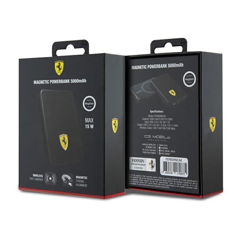 Ferrari Metal Logo MagSafe - Induction Power Bank 5000 mAh 15W MagSafe (Black) - 5