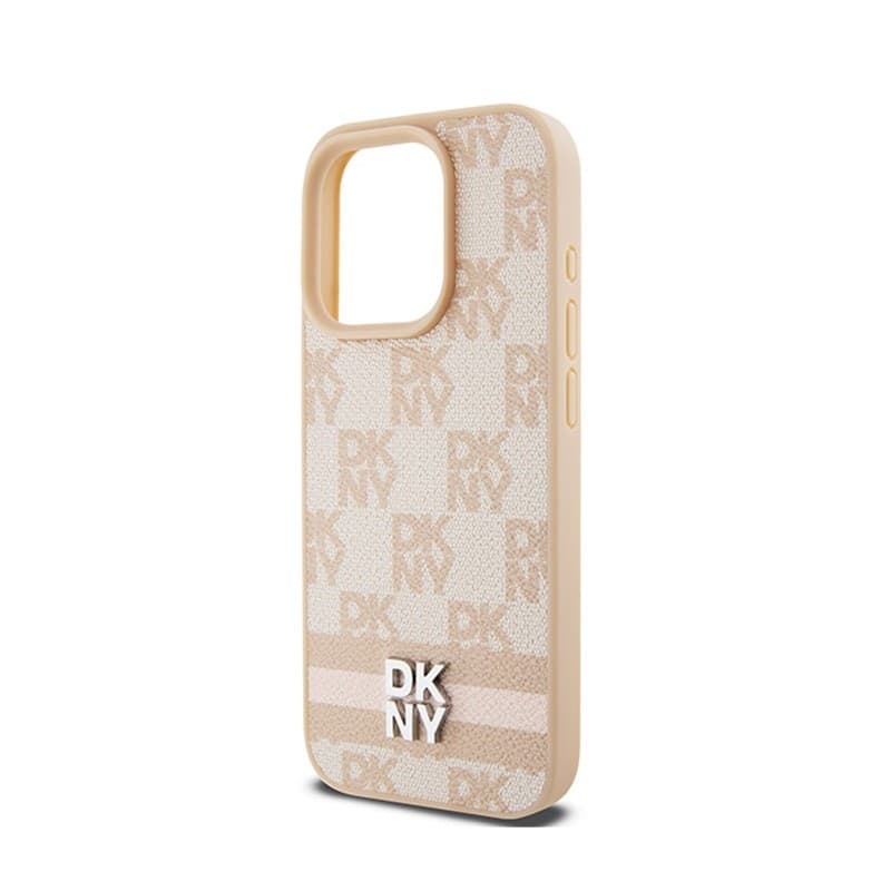 DKNY Leather Checkered Mono Pattern & Printed Stripes - Case for iPhone 15 Pro Max (pink) - 6