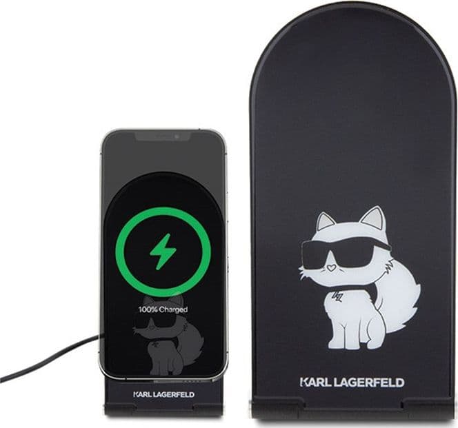 Karl Lagerfeld Choupette MagSafe - Foldable 2-in-1 Inductive Charger with MagSafe for iPhone and AirPods 15W (black) - 2