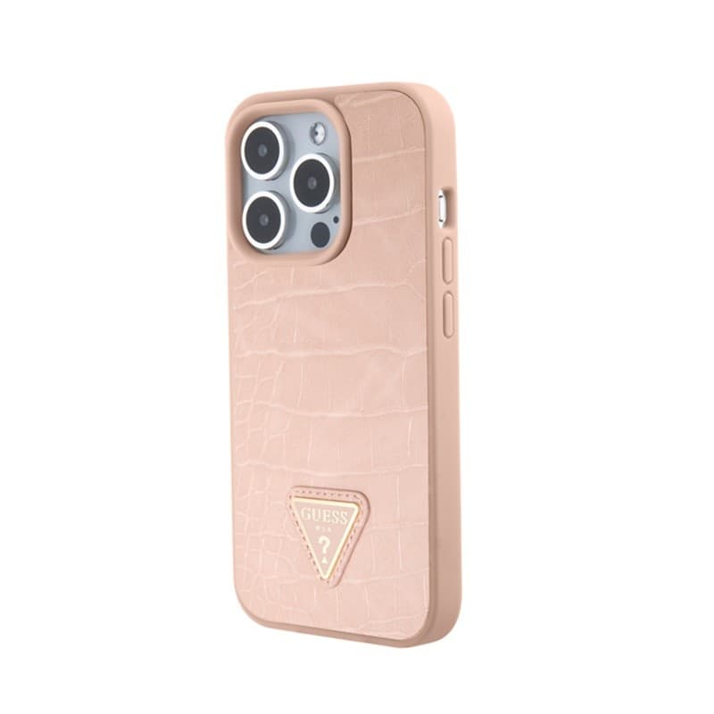 Guess Croco Triangle Metal Logo - Case for iPhone 15 Pro (Pink) - 2