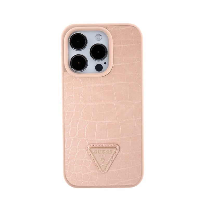 Guess Croco Triangle Metal Logo - Case for iPhone 15 Pro (Pink) - 3