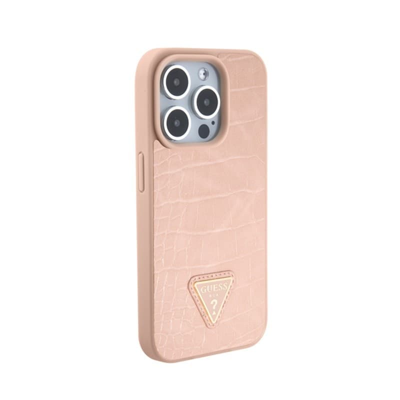 Guess Croco Triangle Metal Logo - Case for iPhone 15 Pro (Pink) - 4