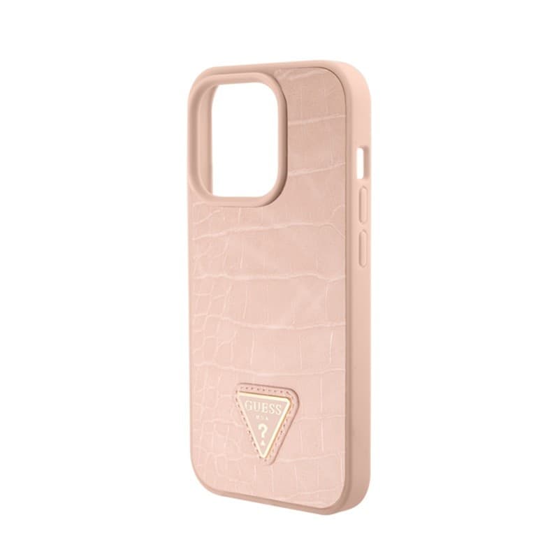 Guess Croco Triangle Metal Logo - Case for iPhone 15 Pro (Pink) - 7