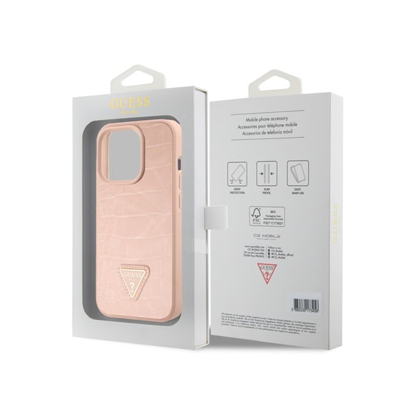 Guess Croco Triangle Metal Logo - Case for iPhone 15 Pro (Pink) - 8