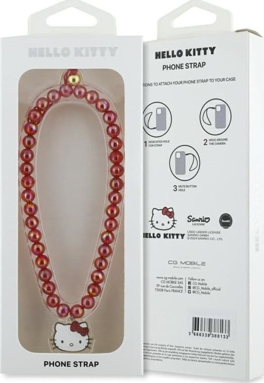 Hello Kitty Pearls Kitty Head - Phone Charm (Red) - 4