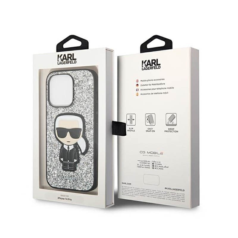 Karl Lagerfeld Glitter Flakes Ikonik - Case for iPhone 14 Pro Max (Silver) - 8