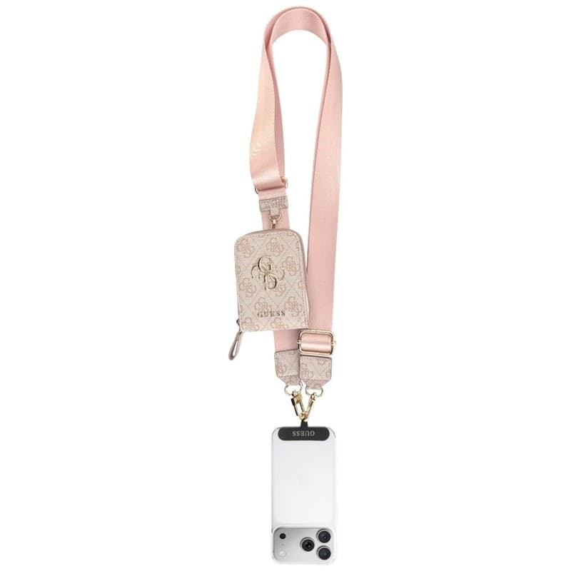 Portafoglio piccolo con tracolla universale per cellulare Guess 4G con logo in metallo e cordino/tracolla (rosa) - 2