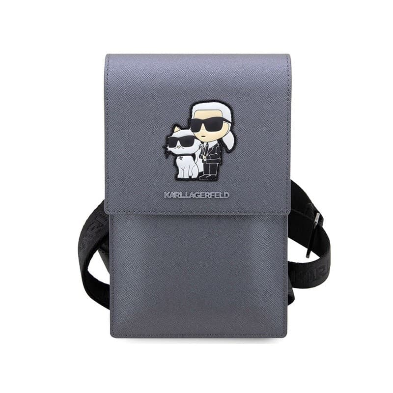 Karl Lagerfeld Saffiano NFT Karl & Choupette - Bag for smartphone and accessories (Silver) - 2