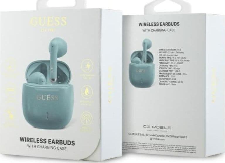 Guess Printed Classic Logo - Bluetooth TWS Headphones + Charging Case (Turquoise) - 4