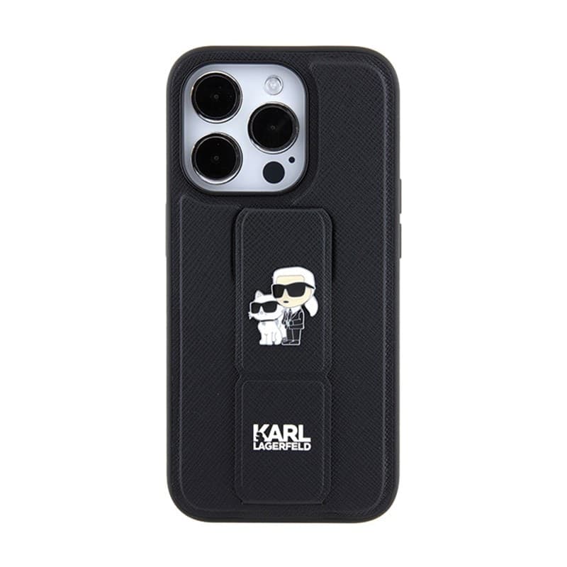 Karl Lagerfeld Gripstand Saffiano Karl & Choupette Pins - iPhone 14 Pro Case (Black) - 3