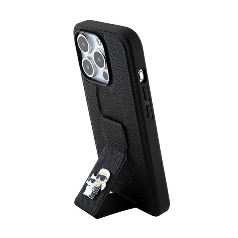 Karl Lagerfeld Gripstand Saffiano Karl & Choupette Pins - iPhone 14 Pro Case (Black) - 8