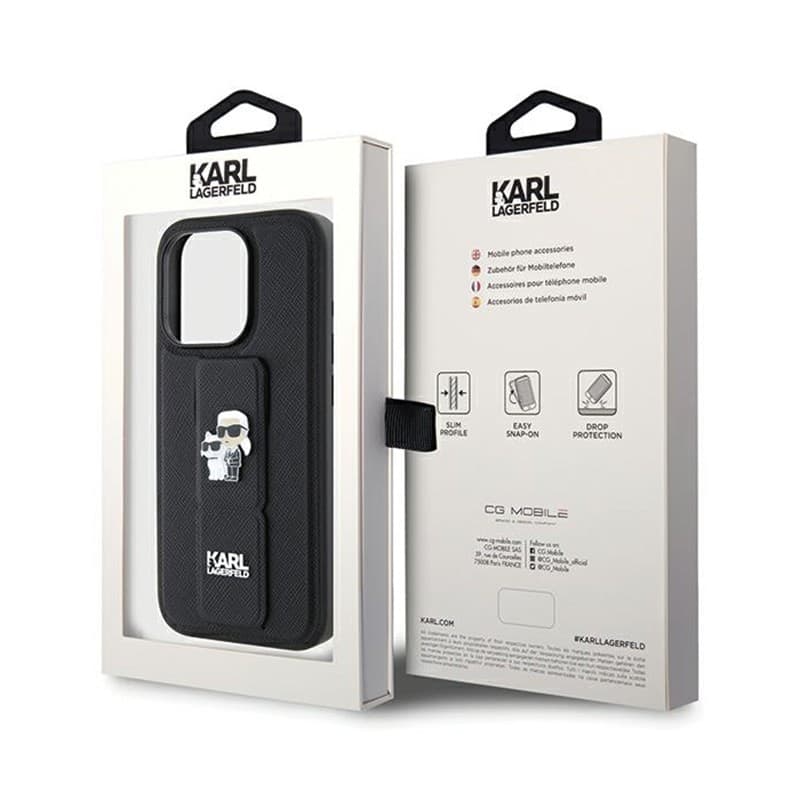 Karl Lagerfeld Gripstand Saffiano Karl & Choupette Pins - iPhone 14 Pro Case (Black) - 9