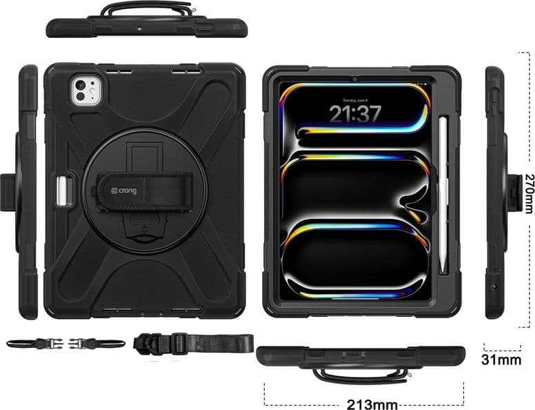 Crong Defender Plus – Custodia rinforzata per iPad Pro 11" M5 (2025) / M4 (2024) (Nero) - 15