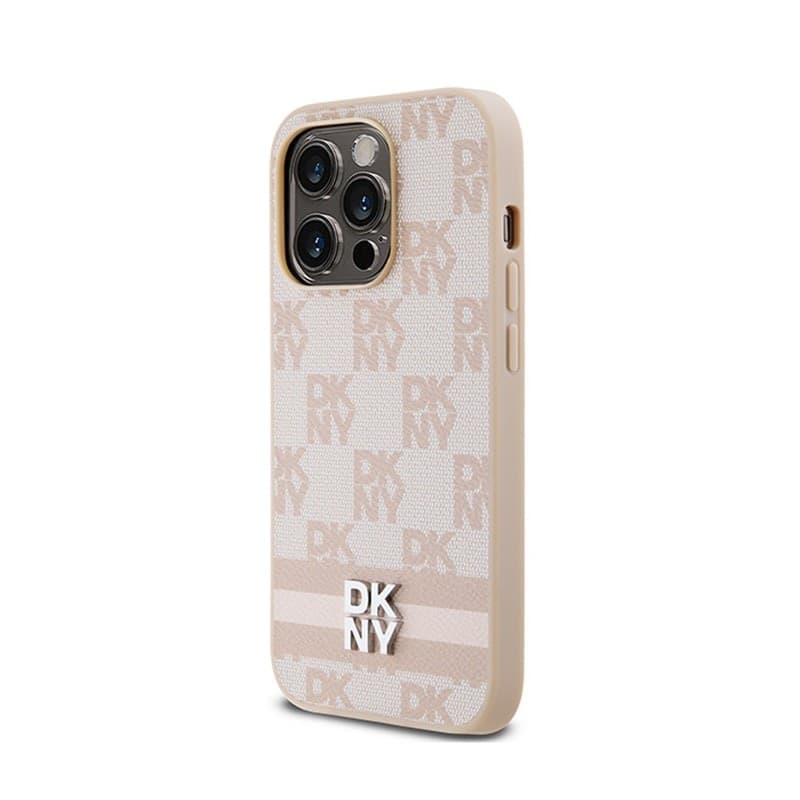 DKNY Leather Checkered Mono Pattern & Printed Stripes - iPhone 14 Pro Case (pink) - 2