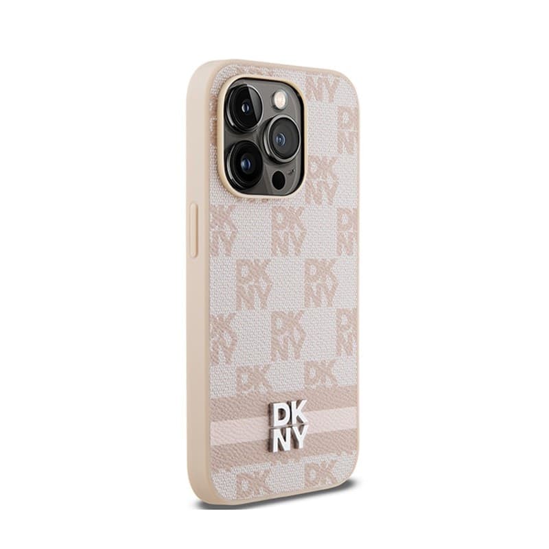 DKNY Leather Checkered Mono Pattern & Printed Stripes - iPhone 14 Pro Case (pink) - 4
