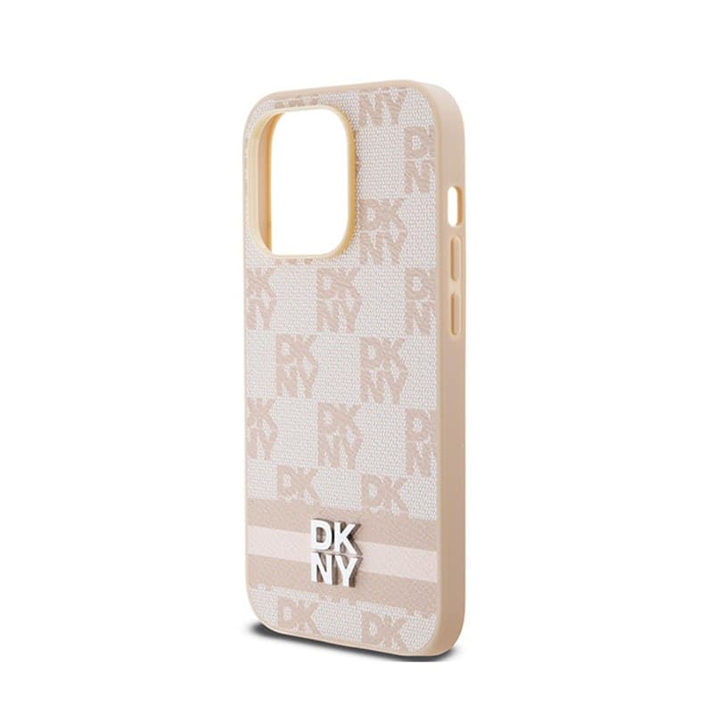 DKNY Leather Checkered Mono Pattern & Printed Stripes - iPhone 14 Pro Case (pink) - 6