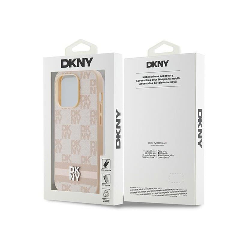 DKNY Leather Checkered Mono Pattern & Printed Stripes - iPhone 14 Pro Case (pink) - 8