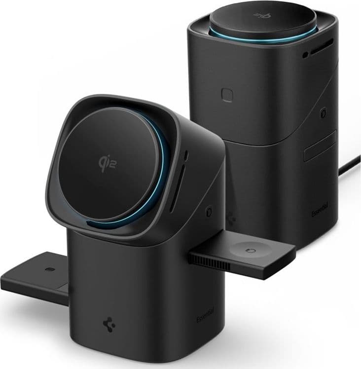 Spigen Essential EF223MS Qi2 Rotary Magnetic - 3-in-1 MagSafe Inductive Charger for iPhone, AirPods, and Apple Watch 15W (Black) - 2